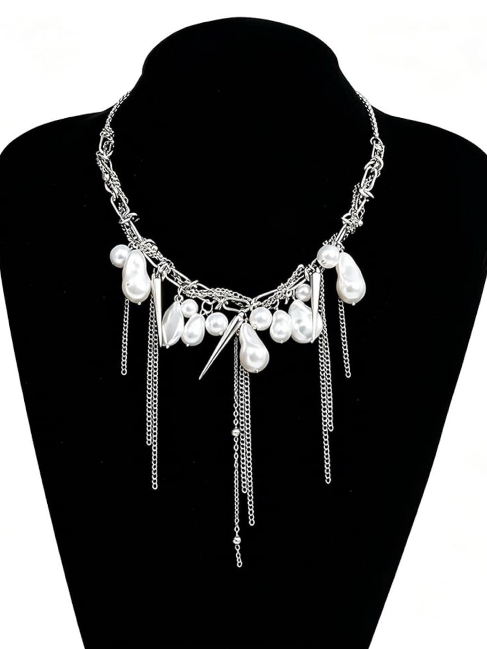 Anthropologie Silver-Tone Pearl Fringe Necklace